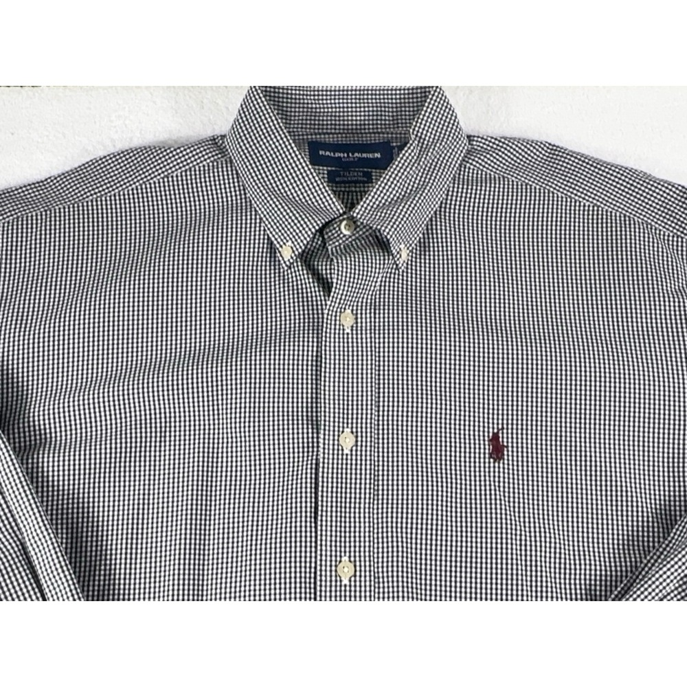 Ralph Lauren Golf Tilden Cotton White Black Check Button-Down Shirt Men's L